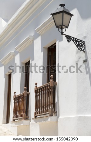 charming old white Spanish balconies in San Juan, Puerto Rico