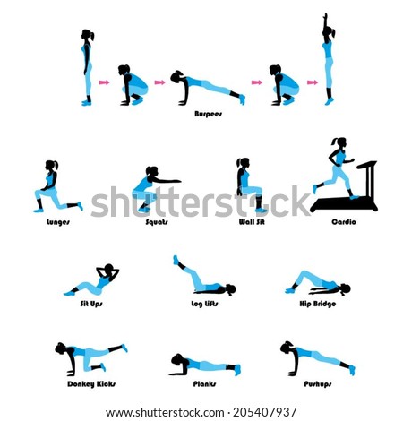 Female exercising silhouette. Keep fit exercise.