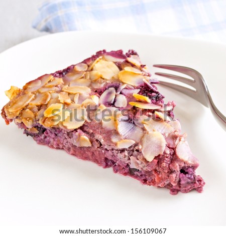 Slice of colorful berry cake. Home made, gluten free and grain free.
