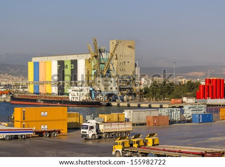 IZMIR, TURKEY - September 10 : Izmir port at Alsancak on September 10, 2013 in Izmir. Izmir port of is the largest national and international ports of Turkey.