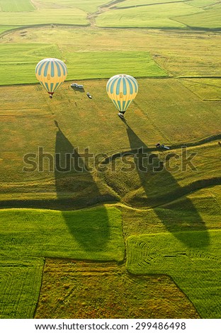 Landing balloon. Cappadocia is known around the world as one of the best places to fly with hot air balloons, Goreme, Cappadocia, Turkey.