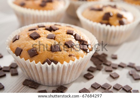 Many fresh and tasty home baked chocolate muffins