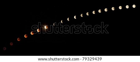 Lunar eclipse phases on June 15, 2011, from total eclipse to full moon.