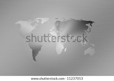 World map made like a logo on brushed metal
