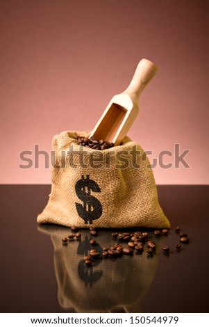 dollar icon on burlap coffee sack