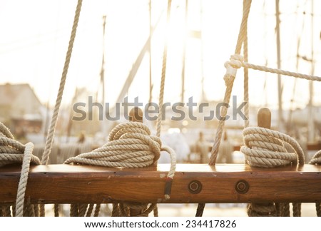 Nautical mooring rope, sunset light