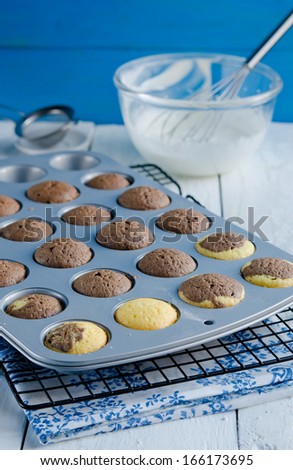 Fresh cupcakes in baking pan