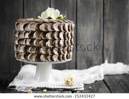 Chocolate cake with cherry and chocolate mousse