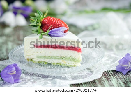 Strawberry cake with vanilla mousse under the mirror glaze