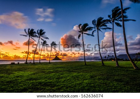 Dawn At Mokoli?I A.Ka. Chinaman\'S Hat Island In K?Ne\'Ohe Bay, Hawaii From Kualoa Regional Park