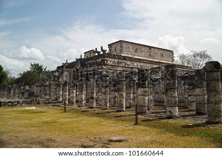 Temple of the Warriors, a massive temple structure in the ancient city of Chichen Itza.
