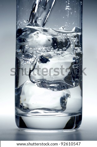 glass of ice water with ice cubes