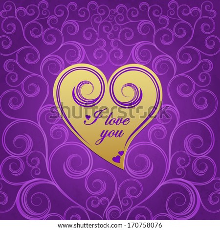 Heart and inscription I love you on a purple background