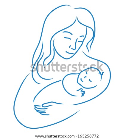 Illustration Of Mother With Baby Hand Drawn, Sketchy Vector Of Women 