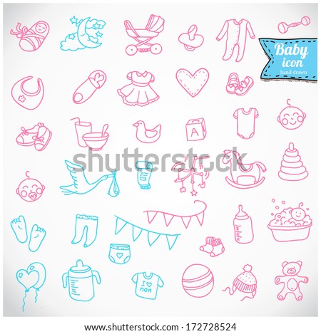 Baby icon set vector illustration hand drawn in doodles Baby icon set vector illustration hand drawn in doodles