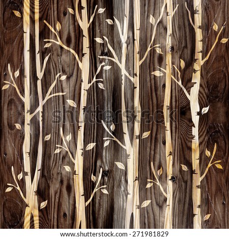 Abstract decorative trees - autumn trees - Decorative alley - tree background - Interior wall decoration - rustic style - wrapping paper - seamless background - wooden texture