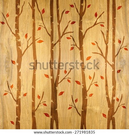 Abstract decorative trees - seamless background - wood texture