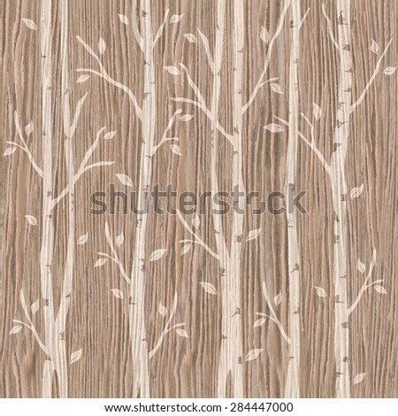 Abstract decorative trees - autumn trees - Decorative alley - Interior wall panel pattern - Interior wall decoration - wrapping paper - seamless background - Blasted Oak Groove wood texture