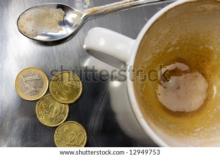 Empty coffee cup with euro coins