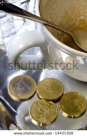 Empty coffee cup with Euro coins
