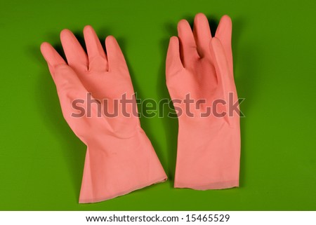 Plastic protection pink rubber gloves