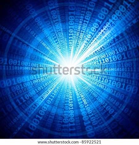 Binary beams. Abstract blue background. Raster illustration.