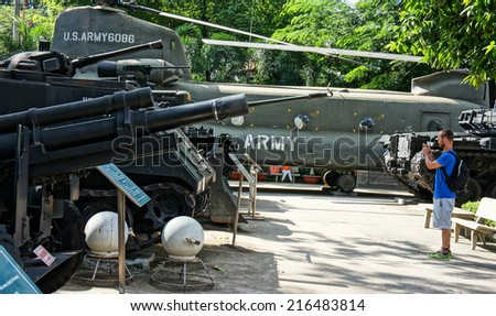 HO CHI MINH , VIETNAM- AUG 12 : Old attack helicopter of United state army display at Vietnamese War Remnants Museum, museum keep history evidence of war time for Saigon travel, Vietnam, Aug 12, 2014