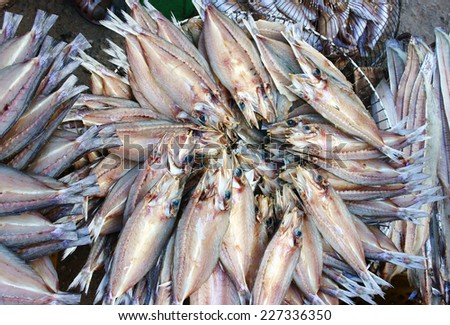 Dried fish, seafood product, salted, Vietnamese food, commonly found in coastal Asian, show at Vietnam open air market