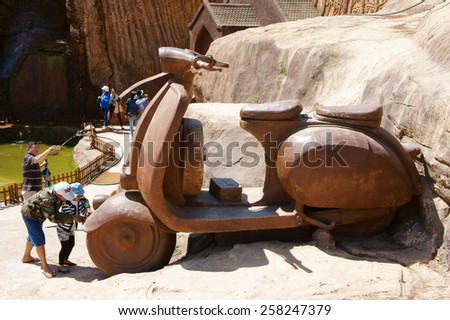 DA LAT, VIET NAM- FEB27: Amazing destination for Vietnam tourism, work of art know as sculpture  tunnel from clay, crowd of traveller traveling architecture work in forest, Dalat, Vietnam, Feb27, 2015