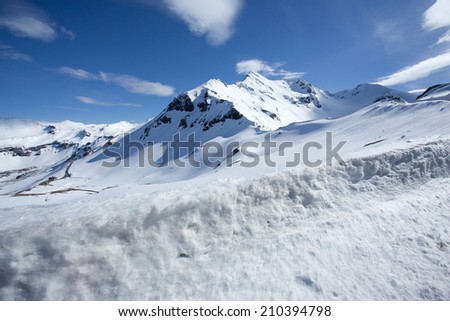 Snowy mountain peak along the Gross Glockner alpine road