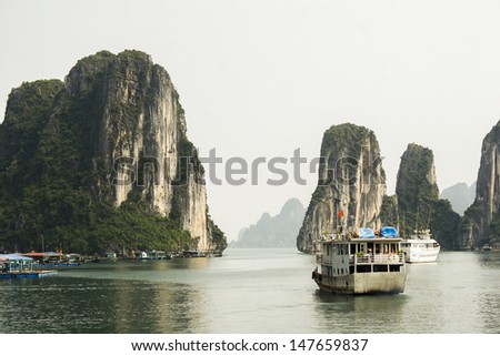 Halong Bay tour on the ship.Unesco World Heritage Site. Most popular place in Vietnam.
