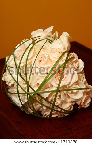 Wedding Bouquet with cream roses and pearly beads