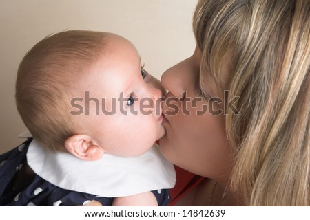 Loving Mother kissing her baby on his mouth