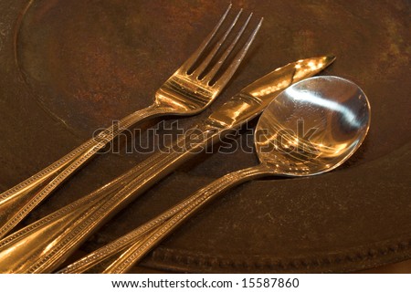 Cutlery on a copper plate at a function venue