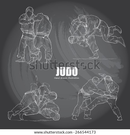 illustration of Judo on chalkboard. Hand drawn.