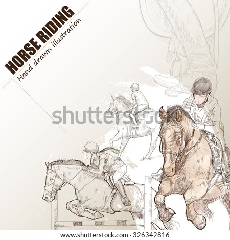 Illustration of horse riding. hand drawn. horse riding poster. Sport background.