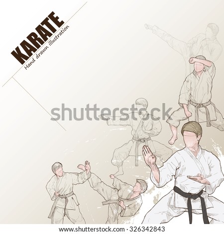 Illustration of karate. hand drawn. karate poster. Sport background.