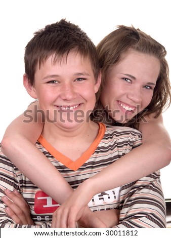 stock photo two cute teenagers smiling together