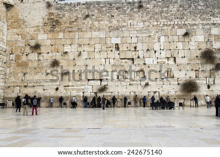 Jerusalem , Israel - January 06 . 2015 : Beautiful photo at the Wailing Wall in the Old City of Jerusalem. Praying at the Wailing Wall. Israel.