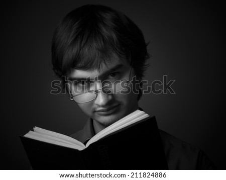 The guy with the book, black and white