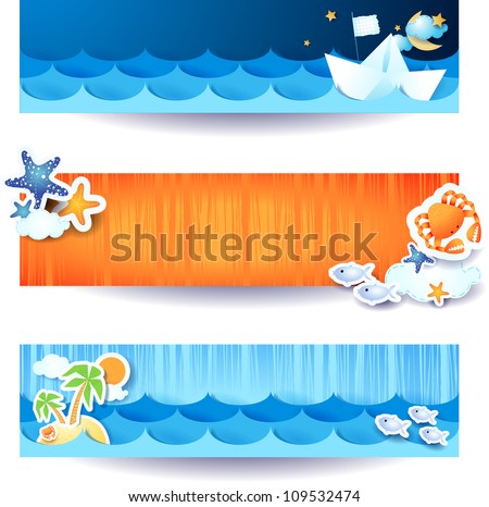 Set of vector banners holidays on the beach theme Set of vector banners holidays on the beach theme