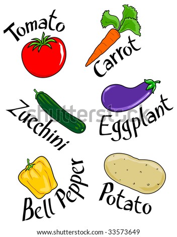  showing six different vegetables with their names written beside