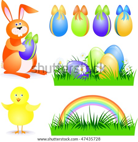 easter bunnies and chicks and eggs. to Easter: rabbits,