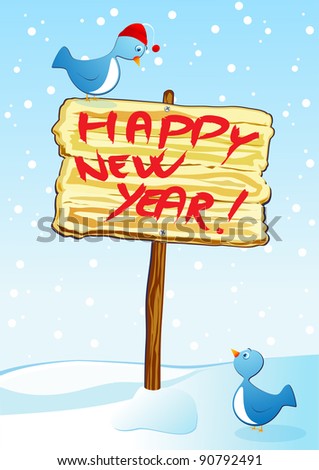 Happy New Year, Funny Wooden Sign. Vector - 90792491 : Shutterstock