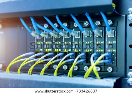 Network switch and ethernet cables,Data Center Concept.