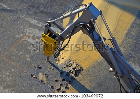 Jackhammer - pneumatic drill breaking street asphalt,Jackhammer - pneumatic drill breaking street asphalt, repairing damaged water supply