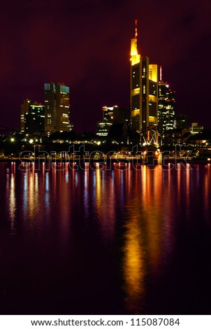 Night View of Frankfurt. Frankfurt Skyline at Night with Reflection in the Water