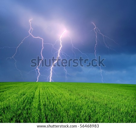 Thunderstorm with Lightning in Green Field