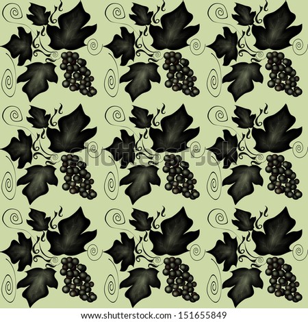 Floral seamless pattern with swirl, leaf and vine grape