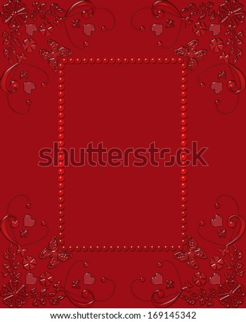 Red glass frame with butterflies and hearts elements